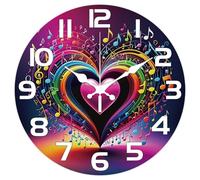 CHGCRAFT 12 Inch Love Colourful Notes Pattern Round Decorative Wall Clock Battery Operated Silent Non Ticking, for Bedroom Living Room Kitchen Office Home Decor
