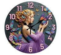 CHGCRAFT 12 Inch Relief Butterfly Girl Pattern Round Wall Clock Battery Operated Silent Non Ticking, for Bedroom Living Room Kitchen Office Home Decor