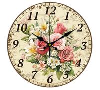 CHGCRAFT 12 Inch Retro Flowers Pattern Round Decorative Kitchen Wall Clock Silent Non Ticking, for Living Room Bedroom Home Decor Office Kitchen