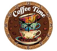 CHGCRAFT 12 Inch Retro Stacked Coffee Cups Beans Pattern Round Wall Clock Battery Operated Silent Non Ticking Decorative Clock, for Bedroom Living Room Kitchen Office Home Decor