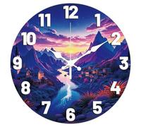 CHGCRAFT 12 Inch Wall Clock 3D Dream Mountain Scenery Pattern Non-Ticking Clocks Round Sunset Pattern Wall Hanging Clock Battery Operated for Bedroom Living Room Kitchen Office