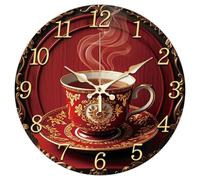 CHGCRAFT 12 Inch Wall Clock 3D Retro Coffee Cup Pattern Non-Ticking Clocks Round Retro Flowers Pattern Wall Hanging Clock Battery Operated for Bedroom Living Room Kitchen Office