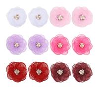 CHGCRAFT 12 Pcs 6 Colors Pearl Flower Dog Collar Accessories Pet Collar 3D Polyester Flower with Plastic Imitation Pearl and Rhinestone for Decoration, Red Series