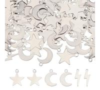CHGCRAFT 120 Pcs 3 Style Stainless Steel Moon Star Charms Moon Star Pendants for Earrings Bracelet Necklace DIY Craft Jewelry Making, Stainless Steel Color