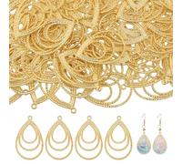 CHGCRAFT 120pcs Alloy Water Drop Open Back Frame Pendants Tibetan Style Geometric Hollow Frame Charms DIY Charm for Earring Bracelet Necklace Jewelry Making, Golden, 1.4x0.9x0.1inch