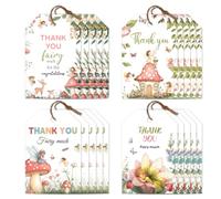 CHGCRAFT 120Pcs Fairy Mushroom Gift Tags Butterfly Greetings Thank You Gift Tags with String Celebrate Tags Paper Present Labels Pastel Gift Tags for Birthday Presents Wedding Invitations Wish Card
