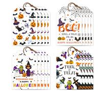 CHGCRAFT 120Pcs Tags with String Happy Ghost Trick Treat Tags Present Labels for Easter Wish Card Gift Wrapping Party Decor