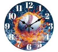 CHGCRAFT 12inch Baseball en Wall Clock Fire en Clock Battery Operated Silent Non Ticking Water Round Decorative for Office Home Living Room Bedroom Bathroom Kitchen Decor