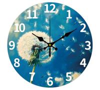 CHGCRAFT 12inch Dandelion Sky en Wall Clock Battery Operated Silent Non Ticking Round Decorative Clock for Office Home Living Room Bedroom Bathroom Kitchen Decor, Dandelion