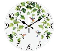 CHGCRAFT 12inch Ivy Hummingbird en Wall Clock Battery Operated Silent Non Ticking Round Decorative Clock for Office Home Living Room Bedroom Bathroom Kitchen Decor