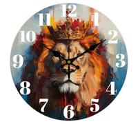 CHGCRAFT 12inch Lion Crown en Wall Clock Battery Operated Silent Non Ticking Round Decorative Clock for Office Home Living Room Bedroom Bathroom Kitchen Decor, Lion