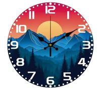 CHGCRAFT 12inch Mountains Forests Gilded en Wall Clock Battery Operated Silent Non Ticking Round Decorative Clock for Office Home Living Room Bedroom Bathroom Kitchen Decor, Mountain