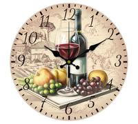 CHGCRAFT 12inch Retro Wine en Wall Clock Battery Operated Silent Non Ticking Round Decorative Clock for Office Home Living Room Bedroom Bathroom Kitchen Decor, Red Wine