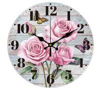 CHGCRAFT 12inch Roses Butterflies en Wall Clock Battery Operated Silent Non Ticking Round Decorative Clock for Office Home Living Room Bedroom Bathroom Kitchen Decor