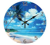 CHGCRAFT 12inch Seaside Coconut Trees en Wall Clock Battery Operated Silent Non Ticking Round Decorative Clock for Office Home Living Room Bedroom Bathroom Kitchen Decor, Coconut Tree
