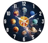 CHGCRAFT 12inch Solar System Wall Clock Starry Sky Battery Operated Silent Non Ticking Earth Round Decorative Clock for Office Home Kitchen Decor