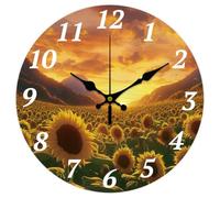 CHGCRAFT 12inch Sunflower Sea Sunset en Wall Clock Battery Operated Silent Non Ticking Round Decorative Clock for Office Home Living Room Bedroom Bathroom Kitchen Decor, Sunflower