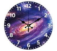 CHGCRAFT 12inch Universe Galaxy en Wall Clock Battery Operated Silent Non Ticking Round Decorative Clock for Office Home Living Room Bedroom Bathroom Kitchen Decor, Galaxy