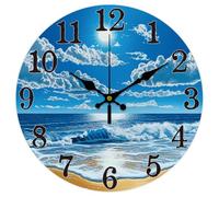 CHGCRAFT 12inch Waven en Wall Clock Blue Sky en Clock Battery Operated Silent Non Ticking White Clouds Round Decorative Clock for Office Home Living Room Bedroom Bathroom Kitchen Decor