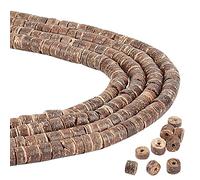CHGCRAFT 148pcs/strand 4 Strands Coconut Shell Beads Natural Flat Round Coconut Beads Brown Coconut Oblate Beads Spacer Beads for DIY Bracelet Necklace Jewelry Making