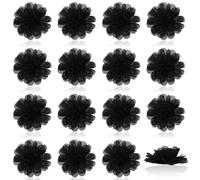 CHGCRAFT 16 Pcs Chiffon Flower Black Fabric Flowers Flat Back Sewing Fabric Appliques for Clothing Craft Women Girls DIY Headband Decorative Wedding Flowers, 2.95×1.14 Inch