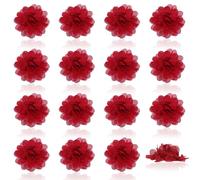 CHGCRAFT 16 Pcs Chiffon Flower Red Fabric Flowers Flat Back Sewing Fabric Appliques for Clothing Craft Women Girls DIY Headband Decorative Wedding Flowers, 2.95×1.14 Inch