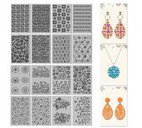 CHGCRAFT 16 Pcs Plants Flowers Pattern Polymer Clay Texture Sheet Geometric Abstract Flowers Patterns Rubber Clay Texture Mat for Polymer Clay Making Earrings Jewelry DIY Crafts 4 × 2.5 Inch