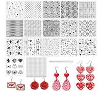 CHGCRAFT 16 Pcs Valentine's Day Set Polymer Clay Texture Sheet Love and Heart Silicone Clay Texture Mat for Polymer Clays Making Earrings Jewelry DIY Crafts 5.5 × 5.5 Inch