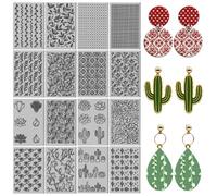 CHGCRAFT 16 Sheets 16 Styles Plants Polymer Clay Texture Mat Flowers Clay Modeling Pattern Pad Leaves Texture Sheets for Polymer Clay Making Earrings Jewerly Tools, 4×2.6 inch