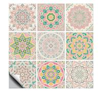 CHGCRAFT 18 Pcs 9 Style Tile Stickers Pink Peel and Stick Wall Tile Stickers Mandala Geometric Patterns Waterproof Self Adhesive Stick on Tiles Decals for Kitchen Bathroom Wall Art Decor, 6×6 Inch