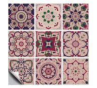 CHGCRAFT 18 Pcs 9 Style Tile Stickers Rose Red Green Peel and Stick Wall Tile Stickers Mandala Patterns Waterproof Self Adhesive Stick on Tiles Decals for Kitchen Bathroom Wall Art Decor, 6×6 Inch