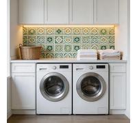 CHGCRAFT 18 Pcs 9 Styles 6×6 Inch Green Bohemian Style Geometric Shapes Waterproof Self Adhesive Peel and Stick Wall Tile Decals, for Kitchen Bathroom