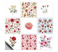 CHGCRAFT 18 Pcs 9 Styles Vintage Flowers Patten Tile Sticker Roses Daisies Peel and Stick Wall Tile Stickers Waterproof Self Adhesive Stick on Decals for Kitchen Bathroom Wall Art Decor 6×6 Inch