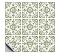 CHGCRAFT 18 Pcs Green Intricate Geometric Pattern Tile Stickers Peel and Stick Waterproof Self Adhesive Wall Decals, for Kitchen Bathroom Wall Art Decor 6x6 Inch