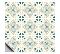 CHGCRAFT 18 Pcs White and Green Patten Tile Sticker Vintage Flowers Patten Peel and Stick Wall Tile Stickers Waterproof Self Adhesive Stick on Tile Decals for Kitchen Bathroom Wall Art Decor 6×6 Inch