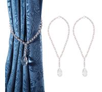 CHGCRAFT 2 Pcs Glass Beads Curtain Tiebacks Teardrop Glass Curtain Tieback Alloy Toggle Clasps Curtains Holdbacks for Home Office Decoration Floral White