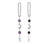 CHGCRAFT 2 Pcs Moon Car Hanging Ornament for Rearview Mirror Amethyst Car Rearview Mirror Pendant Keychain with 304 Stainless Steel Chains for Jewelry Making Home Decoration