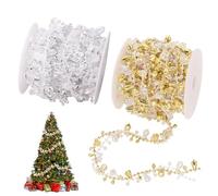 CHGCRAFT 2 Rolls 2 Colors Christmas Tree Bead Decoration Plastic Diamond Beaded Trim Garland Twist Bead String for Wedding Christmas Party Decoration