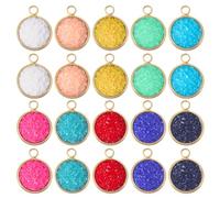 CHGCRAFT 20 Pcs 10 Colors Rhinestone Charms with a Loop Crystal Charms Flat Round Beads Pendants for DIY Making Jewelry Bracelets Necklace Earrings, Mixed Color, 18×14×4.5mm
