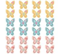 CHGCRAFT 24 Pcs 3 Color 3D Felt Butterfly Satin Ribbon Flowers Beads Appliques Butterfly Sew on Patches Embroidered Applique for DIY Sewing Crafts Accessories Cloth Repairing