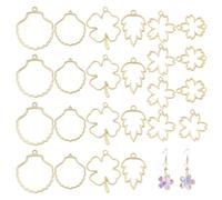 CHGCRAFT 24 Pcs 6 Style Open Bezel Pendant Leaf and Flowers Alloy Hollow Clover Frame Charms for Resin Jewellery Making DIY Earring Pendant Keychain Necklace Kit, Gold