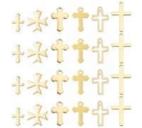 CHGCRAFT 24 pcs 6 Styles 304 Stainless Steel Cross Charms Polished Cross Pendant jewelry charms for Necklace Earring Bracelet Haircraft Jewelry Making, Golden