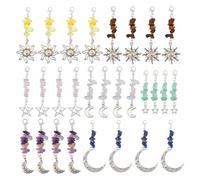CHGCRAFT 28pcs 7 Styles Gemstone Sun and Stars Chips Pendants Moon Charms Chip Beaded Pendant Decoration for Keychain Purse Backpack Ornament Decorations, Mixed Color