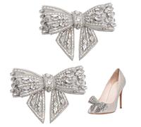 CHGCRAFT 2Pcs Rhinestone Wedding Shoe Bow Crystal Rhinestone Applique Decorative Shoes Bow Crystal Rhinestone Applique for Pumps Clutch Dress Hat Shoe for Bride Party Shoe Decoration, 3.9x2.8x1.2inch