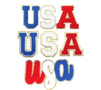 CHGCRAFT 3 Sets USA Letter Patches USA Chenille Patch Polyester Letter with Gold Glitter Edges Patches Iron on Letters for Clothing Jackets Bags Hat Sewing DIY Costume Decoration