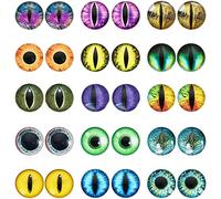 CHGCRAFT 30Pcs Luminous Cat Eyes Glass Cabochons Glow in The Dark Half 15 Style Round Animal Eyes Flatbacks Googly Eyes for DIY Craft Necklace Bracelet Making, 20mm