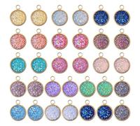 CHGCRAFT 32 Pcs 16 Colors Rhinestone Charms with a Loop Crystal Charms Flat Round Beads Pendants for DIY Making Jewelry Bracelets Necklace Earrings, Mixed Color, 18×14×4.5mm