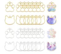 CHGCRAFT 32Pcs Open Back Bezel Charms Pendants Cat Head Dog Paw Alloy Pendants Bezel Blank Trays Hollow Frame For DIY UV Resin Epoxy Resin Pressed Flower Jewelry