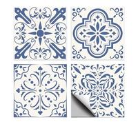 CHGCRAFT 36 Pcs 4 Style Tile Stickers Blue and Beige Peel and Stick Wall Tile Stickers Portuguese Pattern Waterproof Self Adhesive Stick on Tiles Decals for Kitchen Bathroom Wall Art Decor, 4×4 Inch