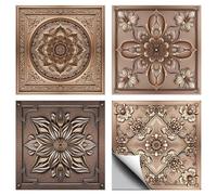 CHGCRAFT 36 Pcs 4 Style Tile Stickers Moroccan Style Peel and Stick Wall Tile Stickers Brown Flowers Waterproof Self Adhesive Stick on Tiles Decals for Kitchen Bathroom Wall Art Decor, 4×4 Inch